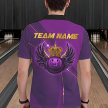 Load image into Gallery viewer, Purple and Gold Crown Bowling ball wings Bowling Shirts For Men Custom Bowling Team Outfits NQS9445