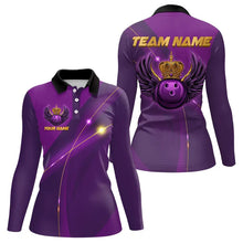 Load image into Gallery viewer, Purple and Gold Crown Bowling ball wings Bowling Shirts For Women Custom Ladies Bowling Team Outfits NQS9445