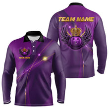 Load image into Gallery viewer, Purple and Gold Crown Bowling ball wings Bowling Shirts For Men Custom Bowling Team Outfits NQS9445