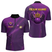 Load image into Gallery viewer, Purple and Gold Crown Bowling ball wings Bowling Shirts For Men Custom Bowling Team Outfits NQS9445