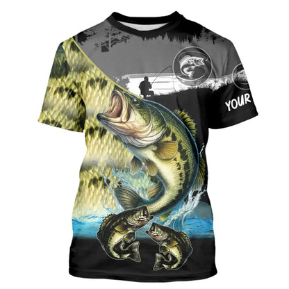 Largemouth Bass fishing green scales customize performance long sleeves Fishing shirts, fishing gifts NQS4793