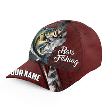 Load image into Gallery viewer, Largemouth bass fishing camo hats for men, women custom name baseball best fishing hat | Red NQS7363