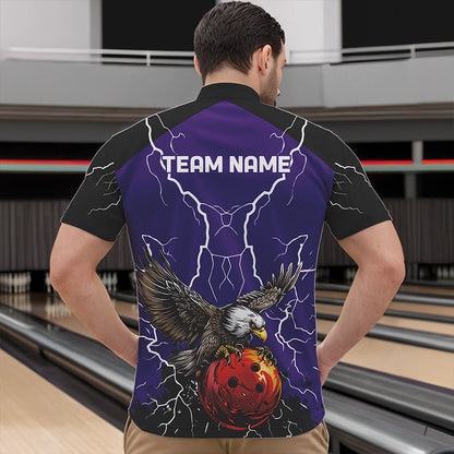 Men's bowling Polo, Quarter Zip shirt Custom Eagle bowling lightning storm team league jersey | Purple NQS9782