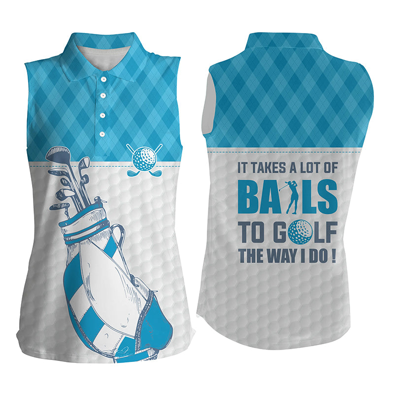 Women sleeveless polo shirts It takes a lot of balls to golf blue argyle pattern golf shirts for women NQS5573