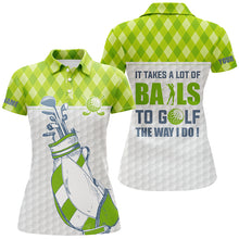 Load image into Gallery viewer, Women golf polo shirt It takes a lot of balls to golf custom green argyle pattern golf shirt for women NQS5574