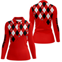 Load image into Gallery viewer, Womens golf polo shirt plus size red argyle plaid golf skull pattern custom ladies red golf tops NQS6019