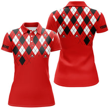 Load image into Gallery viewer, Womens golf polo shirt plus size red argyle plaid golf skull pattern custom ladies red golf tops NQS6019