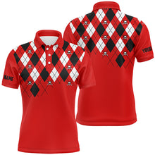 Load image into Gallery viewer, Mens golf polo shirt plus size red argyle plaid golf skull pattern custom name mens red golf tops NQS6019