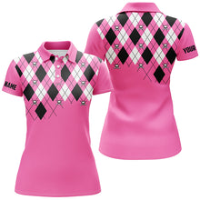 Load image into Gallery viewer, Womens golf polo shirt plus size pink argyle plaid golf skull pattern custom ladies pink golf tops NQS6020