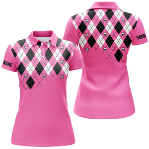 Womens golf polo shirt plus size pink argyle plaid golf skull pattern custom ladies pink golf tops NQS6020