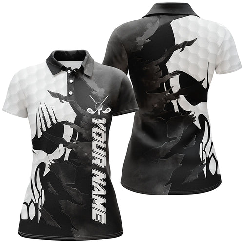 Black and white Womens golf polo shirts custom golf skull shirts for ladies, personalized golf gifts NQS6238