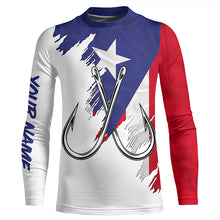 Load image into Gallery viewer, Puerto Rico flag Fishing Fish Hook UV protection custom long sleeve Patriotic fishing apparel NQS8357