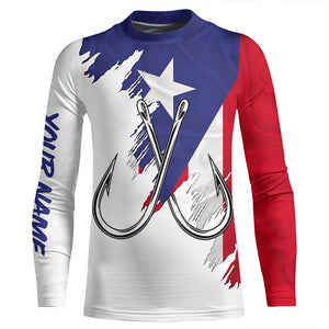 Puerto Rico flag Fishing Fish Hook UV protection custom long sleeve Patriotic fishing apparel NQS8357