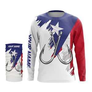 Puerto Rico flag Fishing Fish Hook UV protection custom long sleeve Patriotic fishing apparel NQS8357