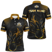 Load image into Gallery viewer, Personalized Black and Gold Bowling Polo, 1/4 Zip Shirts For Men, Custom bowling Team Jerseys NQS8358