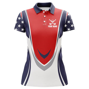 Red, white and blue American Flag Women golf polo shirts custom patriotic golf attire for ladies NQS8361