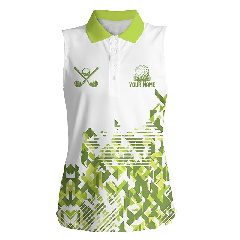 White and Green camo Women sleeveless golf polo shirt custom golf tank women, women's golf clothes NQS8364