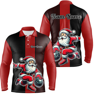 Black and Red Bowling Shirts For Men Custom Funny Santa Christmas Bowling Team Uniform Jerseys NQS8809