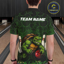 Load image into Gallery viewer, Black and Green Camo Funny Turtle Bowling Polo, Quarter Zip Shirt For Men Custom Team Bowling jerseys NQS11337