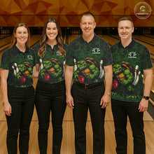 Load image into Gallery viewer, Black and Green Camo Funny Turtle Bowling Polo, Quarter Zip Shirt For Men Custom Team Bowling jerseys NQS11337