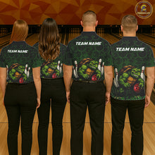 Load image into Gallery viewer, Black and Green Camo Funny Turtle Bowling Polo, Quarter Zip Shirt For Men Custom Team Bowling jerseys NQS11337