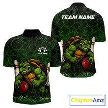 Load image into Gallery viewer, Black and Green Camo Funny Turtle Bowling Polo, Quarter Zip Shirt For Men Custom Team Bowling jerseys NQS11337