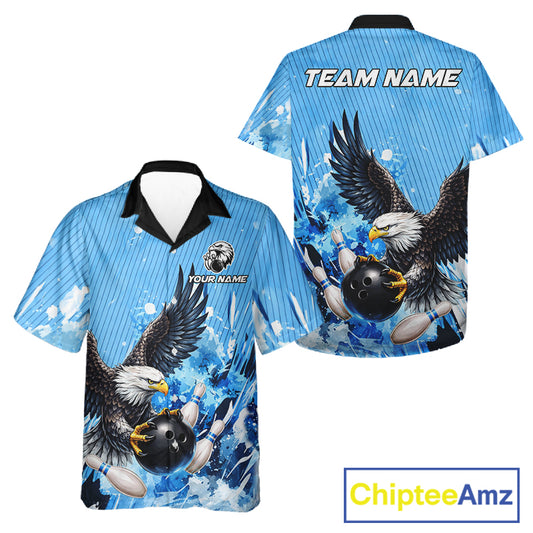 Blue Eagle Bowling Hawaiian Shirt Custom Team Bowling jerseys, Gift For Bowlers NQS11339