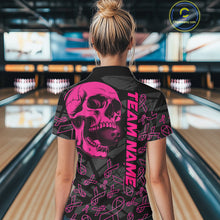 Load image into Gallery viewer, Black Skull camo pink ribbon pattern breast cancer bowling shirt for Women custom bowling team jersey NQS11549