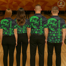 Load image into Gallery viewer, Black Skull camo Green Shamrock pattern St Patrick bowling shirt for Women custom bowling team jersey NQS11550