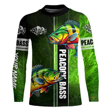 Load image into Gallery viewer, Peacock bass fishing green shirt Custom Long Sleeve Fishing Shirts, fishing gifts for men, women, kid NQS4804