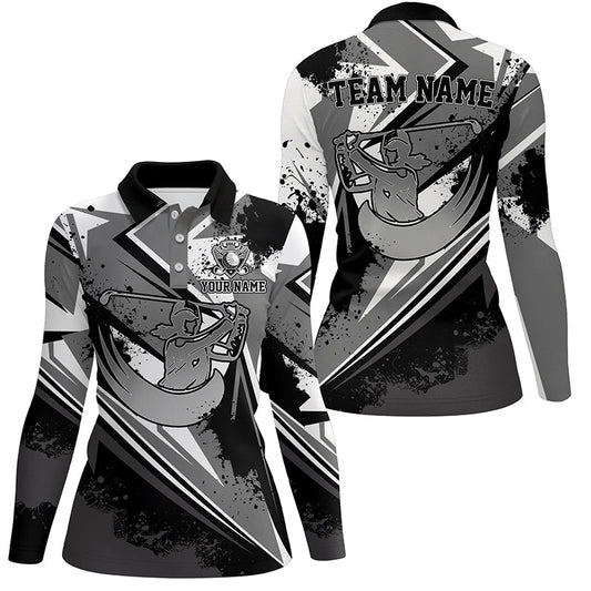 Womens golf polo shirt custom black and white female golf attire for women, ladies golf tops NQS7365