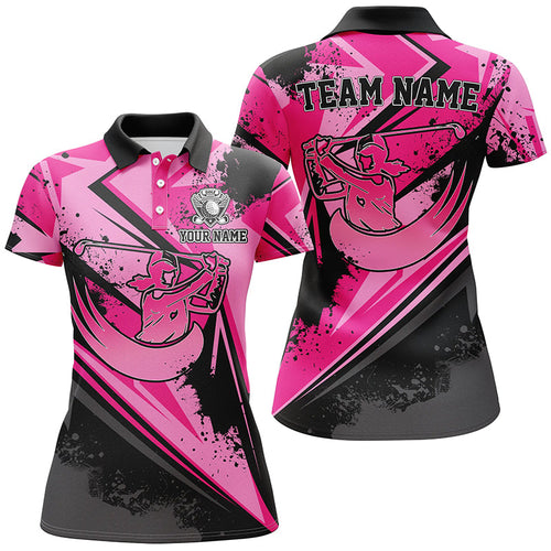 Womens golf polo shirt custom pink camo black female golf attire for women, ladies golf tops NQS7366