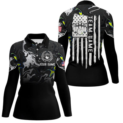 Black white camo Women bowling polo shirt Custom American flag patriotic bowling team league jerseys NQS7367