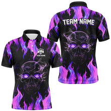 Load image into Gallery viewer, Purple Flame Skull Bowling Polo, 1/4 Zip Shirts For Men Custom Team Bowling Jerseys Halloween Outfits NQS8368