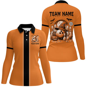 Orange retro Bowling Polo, Quarter Zip Shirt For Women Custom Funny Halloween Bowling Team Jerseys NQS8568