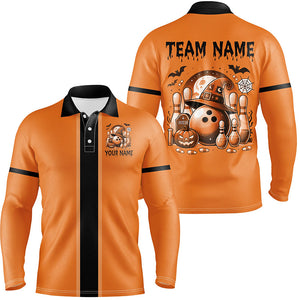 Orange retro Bowling Polo, Quarter Zip Shirt For Men Custom Funny Halloween Bowling Team Jerseys NQS8568