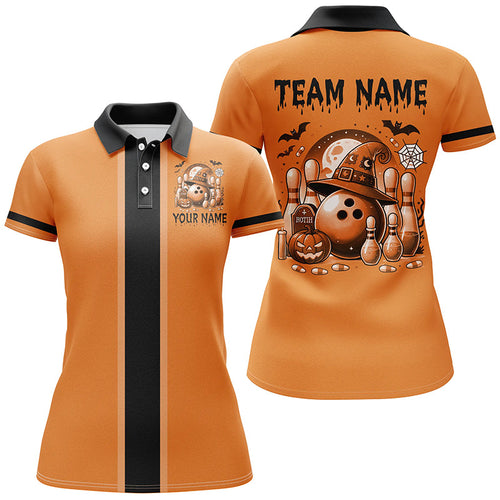 Orange retro Bowling Polo, Quarter Zip Shirt For Women Custom Funny Halloween Bowling Team Jerseys NQS8568