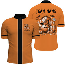 Load image into Gallery viewer, Orange retro Bowling Polo, Quarter Zip Shirt For Men Custom Funny Halloween Bowling Team Jerseys NQS8568