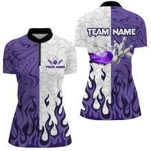 Load image into Gallery viewer, White Camo Bowling Purple Flame Women Bowling Shirts Custom Bowling Team League Jerseys NQS8571