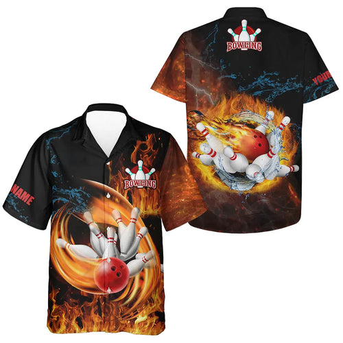 Customize hawaiian bowling shirts flame bowling ball and pins team shirt, bowling gifts NQS4459