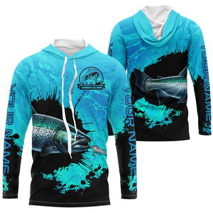 Personalized Chinook Salmon fishing Performance long sleeve Fishing Shirt, Salmon fishing jersey| Blue NQS6922