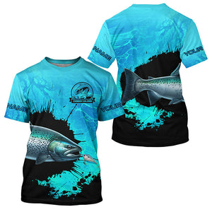Personalized Chinook Salmon fishing Performance long sleeve Fishing Shirt, Salmon fishing jersey| Blue NQS6922