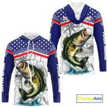 Load image into Gallery viewer, American Flag Largemouth Bass Fishing Custom Bass Long Sleeve Fishing Shirts, Bass Team Jerseys NQS11346
