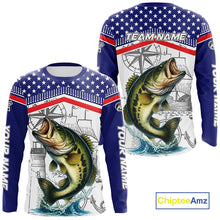 Load image into Gallery viewer, American Flag Largemouth Bass Fishing Custom Bass Long Sleeve Fishing Shirts, Bass Team Jerseys NQS11346