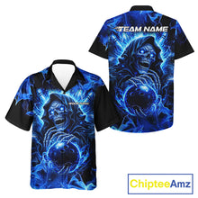 Load image into Gallery viewer, Blue Flame Skull Bowling Hawaiian Shirt Custom Bowling Reaper Team Bowling button up shirt NQS11348