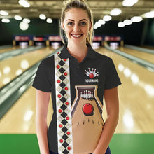 Load image into Gallery viewer, Personalized Red, white and black Retro bowling Polo, Quarter Zip shirt for women, Bowling Team Jersey NQS9460