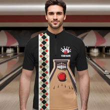 Load image into Gallery viewer, Personalized Red, white and black Retro bowling Polo, Quarter Zip shirt for Men, Bowling Team Jersey NQS9460