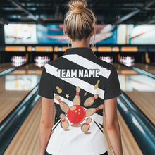 Load image into Gallery viewer, Personalized Red, white and black Retro bowling Polo, Quarter Zip shirt for women, Bowling Team Jersey NQS9460