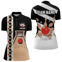 Load image into Gallery viewer, Personalized Red, white and black Retro bowling Polo, Quarter Zip shirt for women, Bowling Team Jersey NQS9460