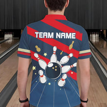 Load image into Gallery viewer, Personalized Red, white and blue Retro bowling Polo, Quarter Zip shirt for Men, Bowling Team Jersey NQS9461